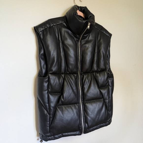 Circle Of Trust Stella Bodywarmer Sleeveless Vegan Leather Oversized Puffer Vest - Picture 8 of 17